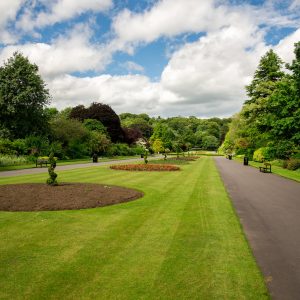 Central alley with flower beds in Seaton Park, Aberdeen, Scotland